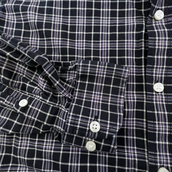 Banana Republic Button Up Shirt Men Large Purple Black Check Stretch Slim - Picture 6 of 9